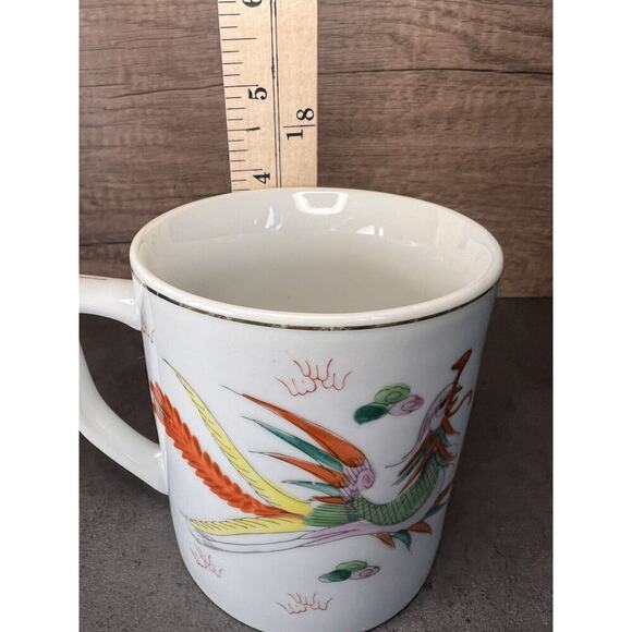 Vintage Porcelain Chinese Dragon Phoenix Mug 4” Tall Gold Rim - Picture 8 of 10